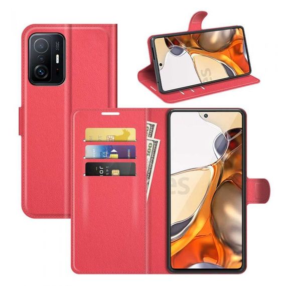 Чохол книжка з кишенями для карт на Xiaomi 11T / 11T Pro колір Червоний