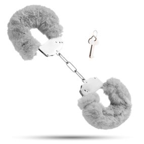 Наручники металеві Roomfun з товстим сірим хутром S, серый