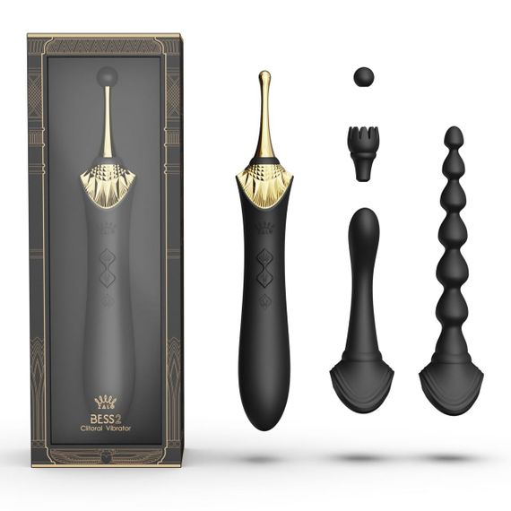 Мультифункціональний вібратор Zalo — Bess 2 Obsidian Black, 4 насадки, підігрів Sex Aura | Зображення 1