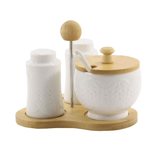 Набір для спецій D (для солі/перцю/цукру+дерев'яна стійка) Interos PJ02152