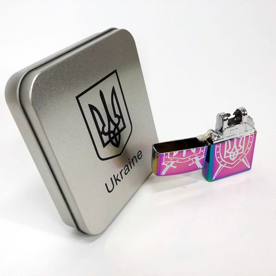 Дугова електроімпульсна запальничка USB Україна (металева коробка) HL-446. FK-986 Колір: хамелеон | Зображення 2