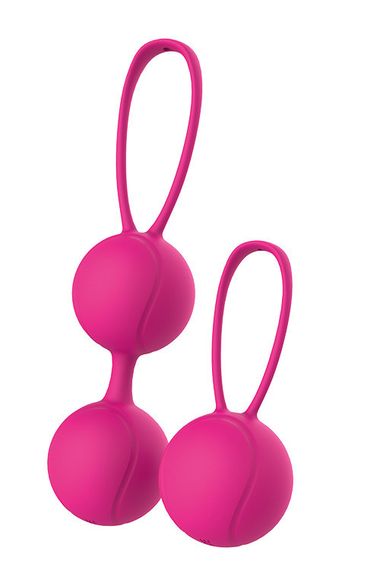 Вагінальні кульки набір для вправ Кегеля і тренування м’язів PLEASURE BALLS — силіконові, рожеві, з нитками | Зображення 3