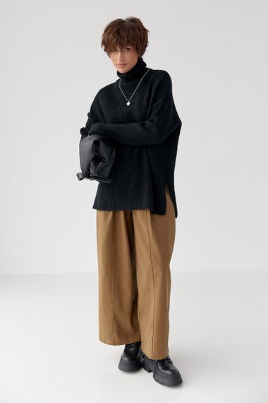 В'язана туніка в рубчик із високою горловиною - чорний цвет, ONE SIZE (є розміри) | Зображення 2