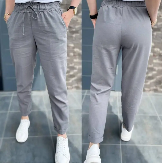 Женские легкие льняные брюки укороченные GF1702 цвет серый, размер 50 | Зображення 3