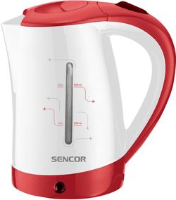 Електрочайник Sencor 0.5л, Strix, пластик, в комплекті 2 склянки + 2ложки, біло-червоний (SWK150RD)