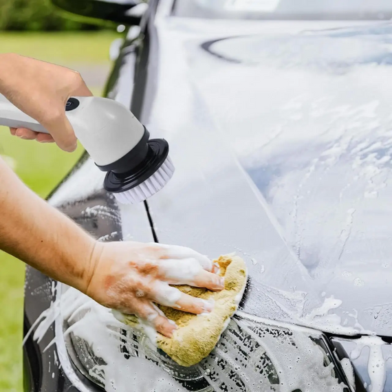 Щітка акумуляторна з подовженою ручкою, у комплекті 4 насадки та 5 губок для дому кухні ванної та салону авто | Зображення 6