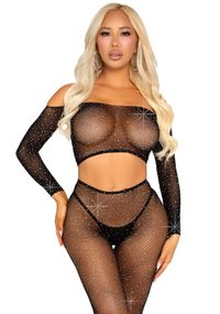 Комплект Leg Avenue Rhinestone Fishnet Crop Top and Legging One Size Black