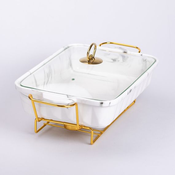 Настільна мармітниця 2 літри марміт прямокутний керамічний 40х22.5х15.5 см для других страв | Зображення 2