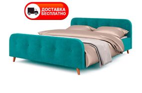 Ліжко двоспальне Skandi 140x200 см колір Бірюзовий (морська хвиля) тканина рогожка, в скандинавському стилі