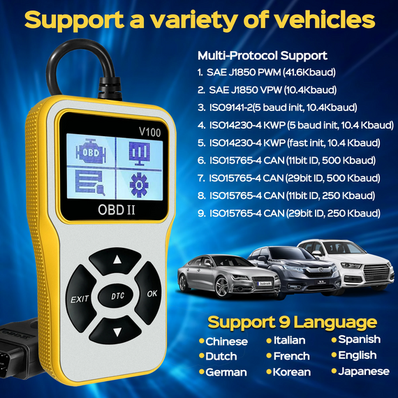 Автомобільний сканер V100 OBD2 універсальний інструмент для діагностики та скидання помилок світло-жовтий | Зображення 5