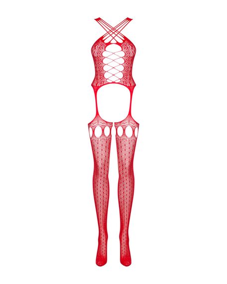 Бодістокінг Obsessive Bodystocking G313 S/M/L red, шнурівка, геометричний декор | Зображення 4
