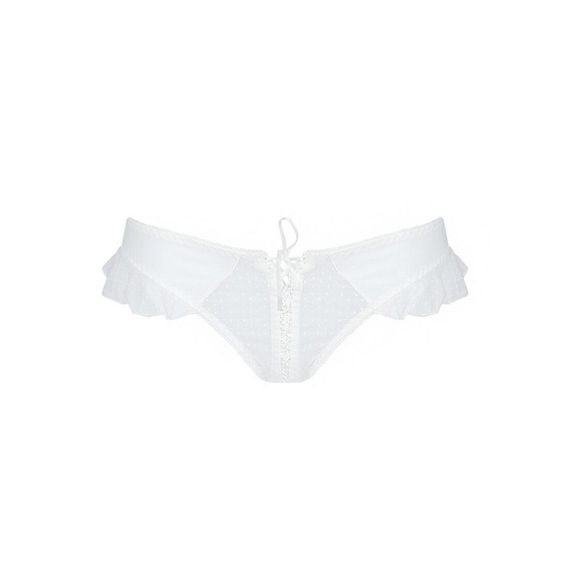 Трусики в горошок, з рюшами та шнурівкою Passion FATIN THONG L/XL, white | Зображення 4