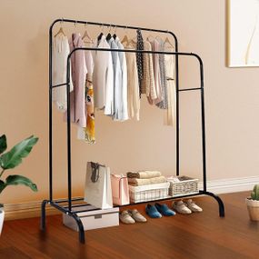 Подвійна стійка вішалка для одягу та полицею для взуття Double floor Hanger 110х150х57см