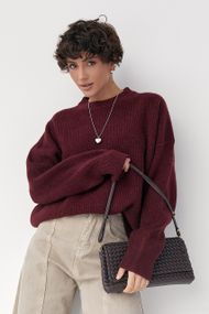 В'язана тепла однотонна кофта - бордо цвет, ONE SIZE (є розміри)
