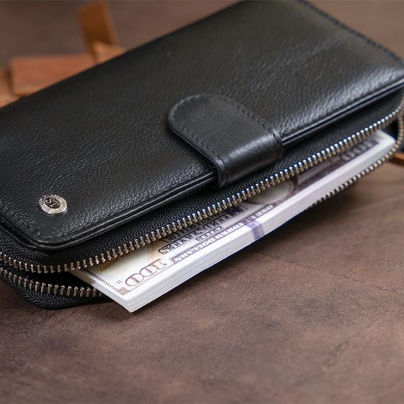 Вертикальный вместительный кошелек из кожи унисекс ST Leather 19300 Черный | Зображення 7