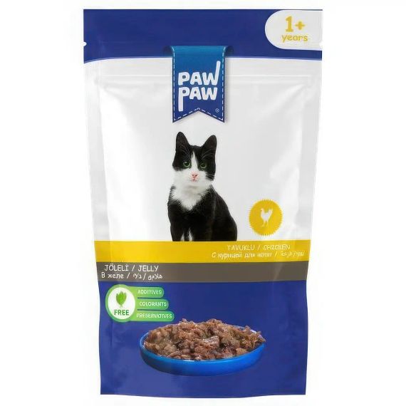 Вологий корм Pawpaw для дорослих котів КУРКА в желе пауч, 85 г