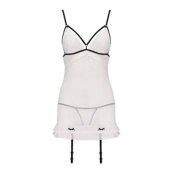 Сорочка прозора з пажами ORIHIME CHEMISE white S/M - Passion, трусики, стрепи | Зображення 2