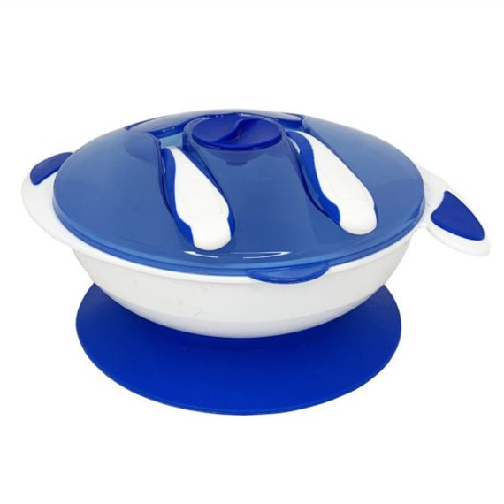 Тарелка на присоске с ложкой и вилкой MGZ-0109(Blue) 350 мл