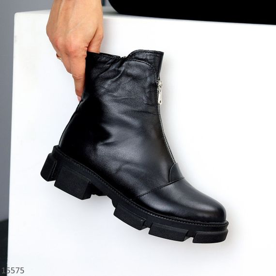 Базові чорні зимові черевики натуральна шкіра на блискавці | Зображення 2