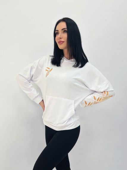 Женское весеннее худи с принтом колоски GF4195 цвет белый, размер 46/48