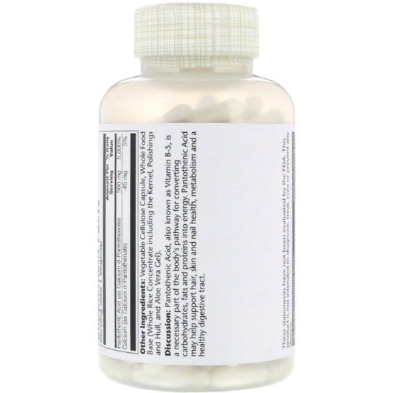 Пантотенова кислота Solaray Pantothenic Acid 500 mg 250 Veg Caps SOR-04381 | Зображення 1