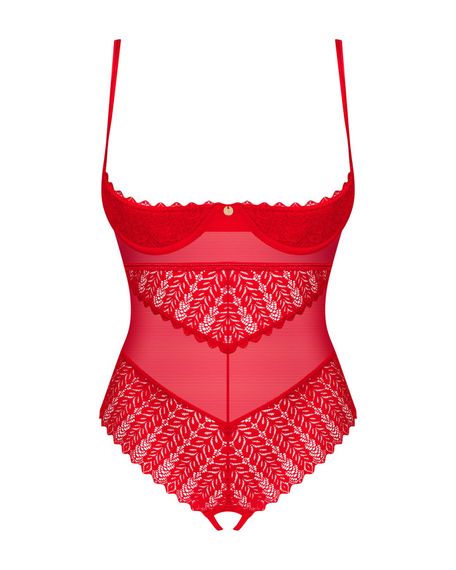 Боді з доступом Obsessive Ingridia crotchless teddy M/L, червоне, відкриті груди | Зображення 2