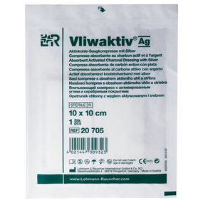 Vliwaktiv Ag, 10 см x 10 см, антибактеріальна пов'язка з активованим вугіллям, 1 шт