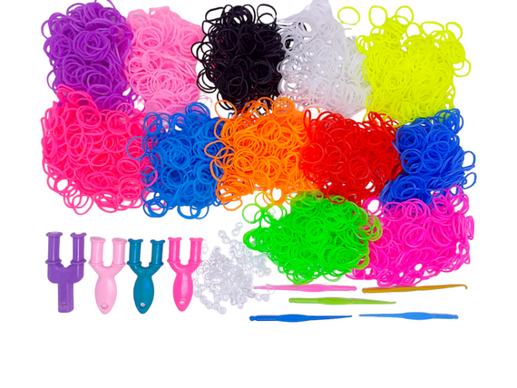 Набір гумок для плетіння браслетів Loom Bands 2400 шт у пакетах, комплект резинок 12 кольорів з 4 рогатками та 4 гачками | Зображення 1