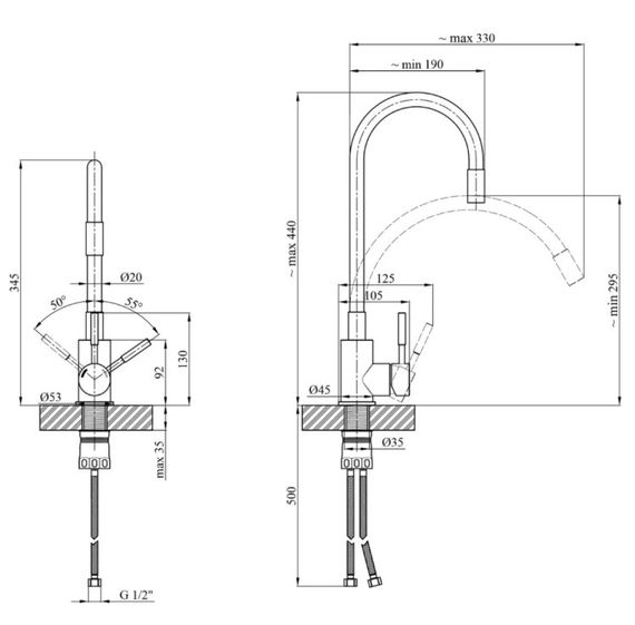 Змішувач для кухні Kroner KRP Edelstahl Klassisch - PVD035BLK (CV032635) | Зображення 1