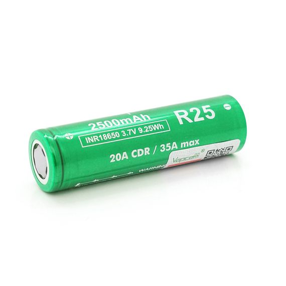 Акумулятор 18650 Li-Ion Vapcell INR18650 R25, 2500mAh, 20A, 4.2/3.6/2.5V, Green | Зображення 1