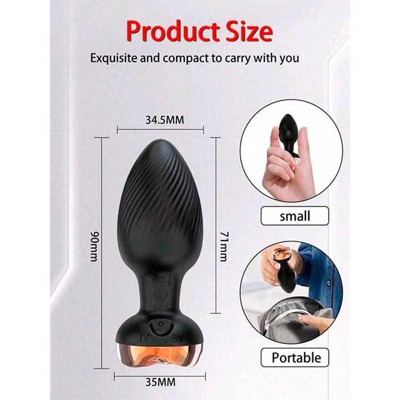 Силікональний анальний корок із вібрацією Rose з Д/К 3,5*9 см. Чорний — Анальні іграшки | Зображення 3