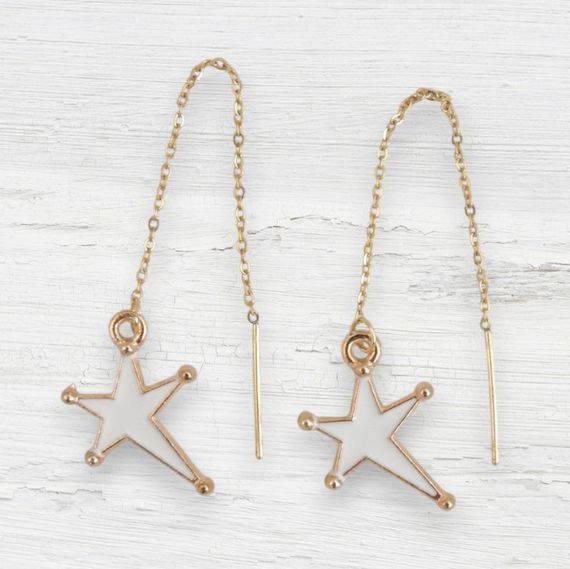 Серьги Liresmina Jewelry модные золотистые серьги протяжки Звездочки 8.5 см