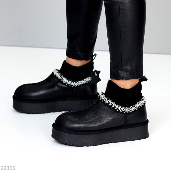 Черные низкие угги с текстильным манжетом натуральная кожа флотар | Зображення 7