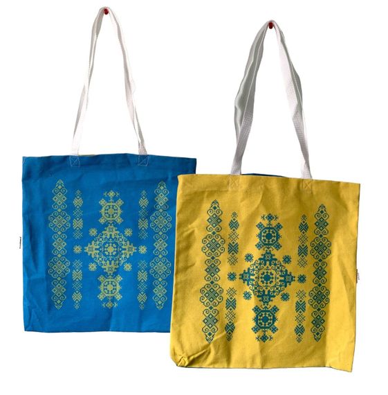Экосумка шоппер 4Profi "Вишиванка жовто-блакитна" двунитка (хлопок) 2-х сторонний принт