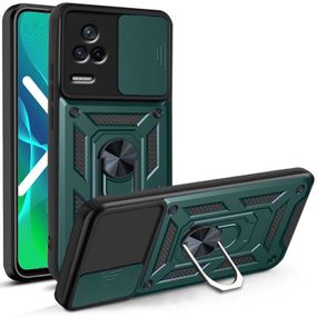 Ударопрочный чехол Camshield Serge Ring для Xiaomi Poco F4 TPU+PC, Шторка на камеру, Зеленый