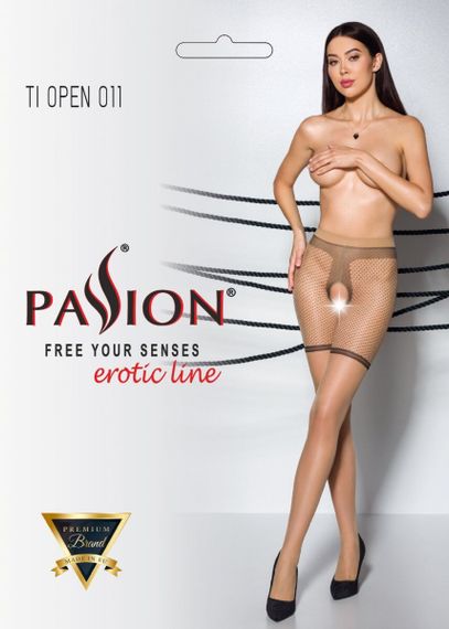 Колготки з відкритим доступом з контрастними шортиками Passion TIOPEN 011, Тілесний, 1, 2, 1/2, Маленький розмір | Зображення 4