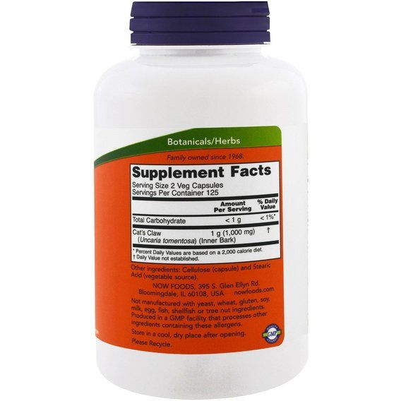 Кошачий коготь NOW Foods Cat's Claw 500 mg 250 Veg Caps | Зображення 1