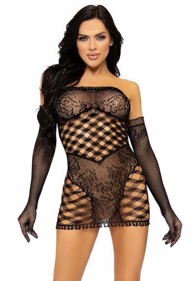 Leg Avenue 2 PC Tube dress and gloves OS Black sexstyle | Зображення 2