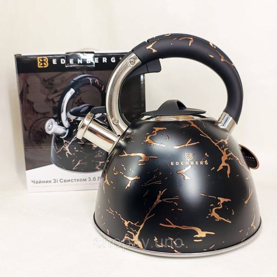 Емальований чайник Edenberg EB-12610 зі свистком та антипригарним покриттям 3л Black | Зображення 2