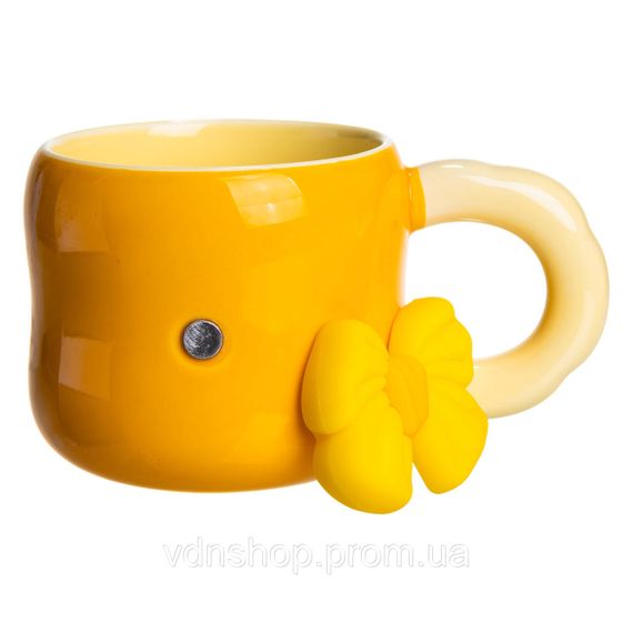 Кубок порцелянова з магнітом Бант 400 (мл) подарункова кружка прикольна чашка для дітей на подарунок Жовтий з бежевим FM-52B | Зображення 1