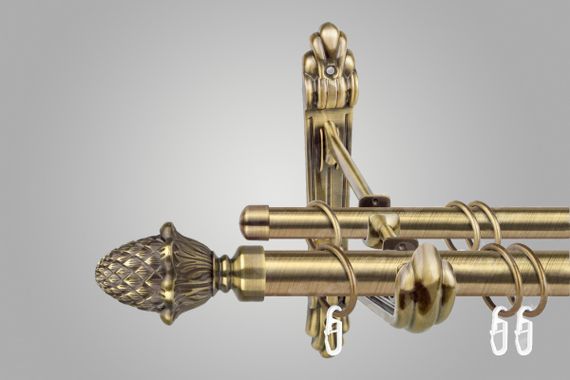 Карниз для штор дворядний металевий 25 мм, Шишка (комплект) РЕТРО 300 см