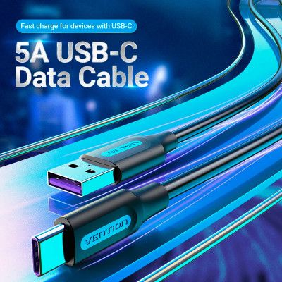 Дата кабель USB 2.0 AM to Type-C 0.5m 5.0A (25W) PVC black Vention (CORBD) | Зображення 7