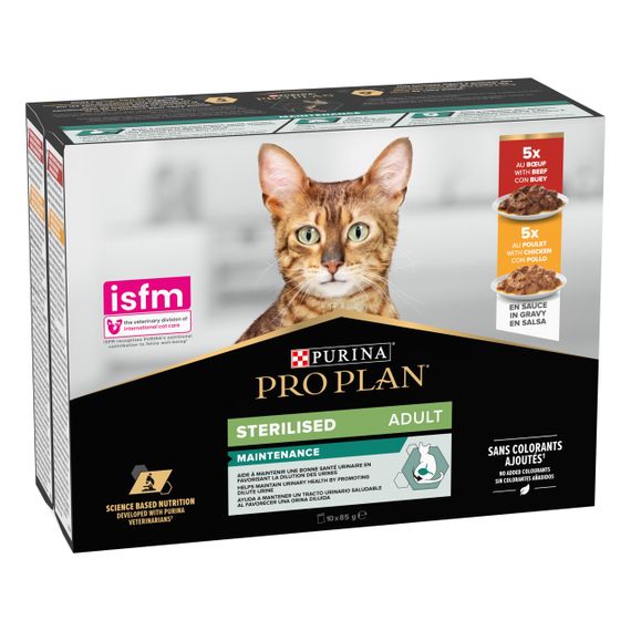 Набір вологого корму для котів з яловичиною та куркою Purina Pro Plan Sterilised 85 гр х 10 шт | Зображення 1