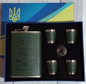 Подарочный набор MOONGRASS 6в1 с флягой, рюмками, лейкой UKRAINE 🇺🇦 WKL-080