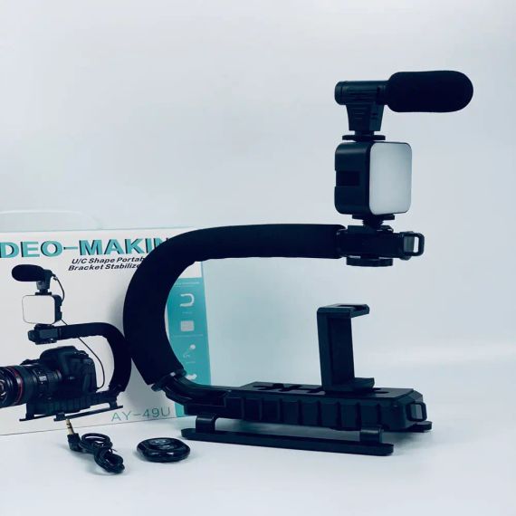 Ручка стабилизатор AY-49U для видеокамер фотоаппаратов Uобразный кронштейн для телефона с микрофоном вспышкой | Зображення 7