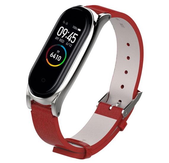 Шкіряний ремінець Primo Mijobs для фітнес-браслета Xiaomi Mi Band 4 - Red&Silver | Зображення 1
