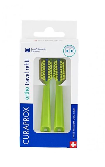 Набір змінних насадок Curaprox, до дорожнього набору CS 5460 "ortho" travel refill зелений (блакитний/рожевий/ оранжевий)