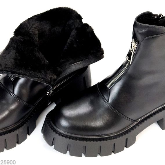 Чорні шкіряні черевики берці на блискавці на тракторній підошві | Зображення 3