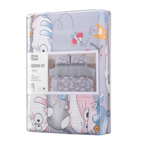 Набір постільної білизни 1,5сп Ardesto Gloria, 160х220см, 100% бавовна, сатин, веселі котики, смужка (ART1622FC) | Зображення 2