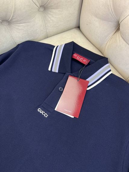 Трикотажне поло Gucci темно-синього кольору (класичне лого) f731 | Зображення 1